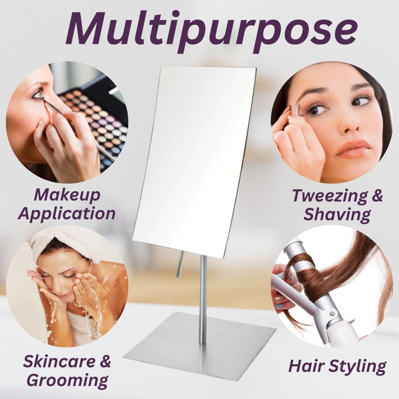 JERDON Rectangular Tabletop Makeup Mirror - 3X Magnification with Nickel Finish - 5-inch by 8-inch Vanity Mirror â€“ Pivot Adjustment - Model JP358N - Image 3